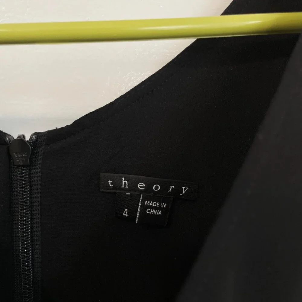 Theory 100% Silk Dress Black Mini Short Crew Neck Sleeveless Office LBD S M 4 - Picture 6 of 7